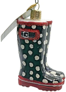 Rubber Boots Ornament Black Polka Dots OWC Old World Christmas Tree Decoration - Picture 1 of 10