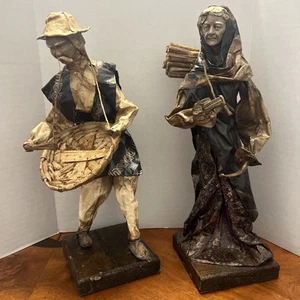 Coppia di lavoratori agricoli vintage arte popolare messicana cartapesta uomo e donna 12" - Foto 1 di 12