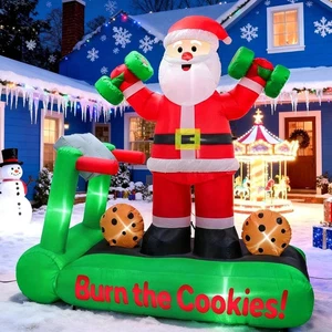 7FT Decorazioni Natalizie Gonfiabili Babbo Natale, Babbo Natale su Tapis Roulant con Manubri, F - Foto 1 di 7