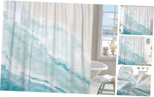 Beach Shower Curtain, Teal Blue Coastal Ocean Beach Theme Bathroom Curtain - Picture 1 of 8