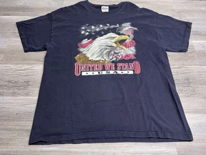 Vintage Y2K Sun Faded Patriotic T-Shirt United We Stand Eagle Flag Black Size XL - Picture 1 of 6
