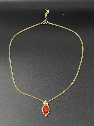 Collana Chr.Dior Germania vintage tono oro con cristalli simili a corallo rosso
