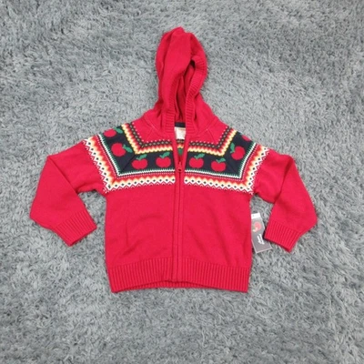 Gymboree Hooded Sweater Toddler Girls 2T Red Apple Fair Isle Zip Knit Cotton NWT - Image 1 of 4