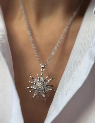 Collar de plata celestial boho para mujer enchapado en oro blanco de 3 mm cadena Rolo Foto 1 de 4