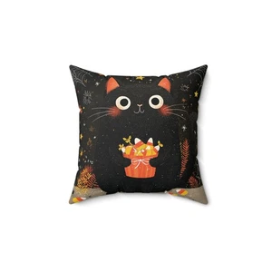 Halloween Black Cat Throw Pillow and Cover – Spooky Home Decor Accent Cushion - Picture 1 of 13
