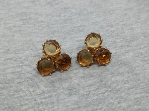 Vtg Monet Good Tone Orange Faceted Rhinestone Clip On Earrings Signed .8" - Picture 1 of 5