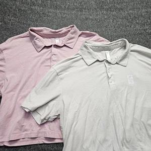 Fabletics Womens Boxy Semi-Cropped Short Sleeve Polo Orchid Pink White Large - Picture 1 of 14