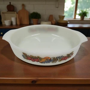 Vintage #423 Anchor Hocking Fire King Milk glass 9 in Bakeware Nature's Bounty - Picture 1 of 9