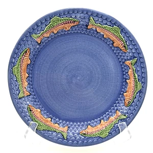 Fioriware Jardinware Rainbow Trout FISH Dinner Plate Blue Zanesville Ohio - Picture 1 of 13