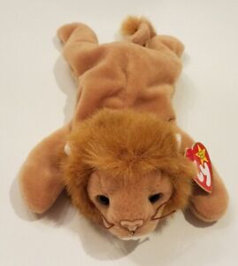 RARE RETIRED 1996 TY BEANIE BABY ROARY THE LION WITH PVC PELLETS/TAG ERRORS.