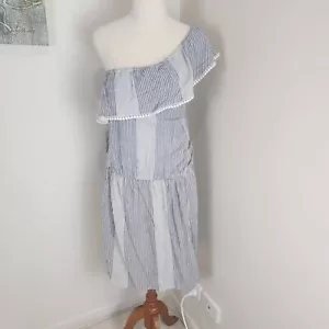 Ghanda Women's Dress woven Capri grey stripe, size Large, brand new with tags - Picture 1 of 5