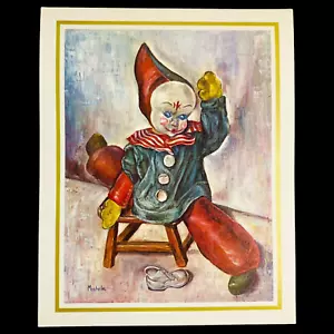 Vintage Creepy Clown Art Print Lithograph Michele Evil Doll Kitsch Circus 8 x 10 - Picture 1 of 6