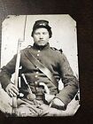 civil war Military Soldier With Rifle & Knife tintype C202RP