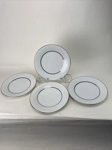 4 Beautiful Noritake China GALAXY Dinner Plates 10 1/2" White w Platinum Rings - Picture 1 of 4