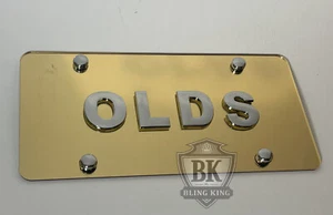 Olds Oldsmobile Chrome Emblem Badge Gold Mirrored License Plate Tag - Picture 1 of 4