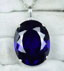 Certified 80 Ct+ Blue Zircon Natural Brazilian Oval Pendant 925 Silver Gemstone - Picture 1 of 7