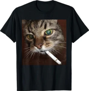 Cat Meme Katze Rauchen Zigarette T-Shirt - Bild 1 von 8