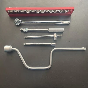 NOS VINTAGE WRIGHT TOOL 3/8” METRIC STD 19pc SOCKET SET RATCHET FLEX BAR 12Pt - Picture 1 of 23