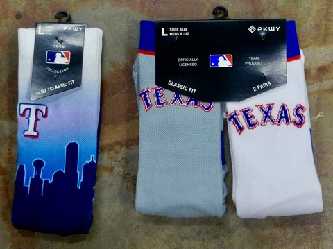 Texas Rangers 3 Pack MLB Crew Socks Large Men Uniform Home Away Jersey Skyline Cover