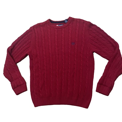 CHAPS Cable Knit Sweater Men M Red Preppy Vtg Y2k Crest logo Classic Crew 44" - Image 1 of 4
