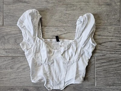 H & M разделенный укороченный Топ блузка Puff рукава белый с плеча эластичный размер 2 X маленький - Изображение 1 из 4