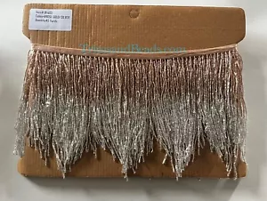 BOLA DE VIDRIO OMBRÉ ORO ROSA/PLATA de 5 yardas-6" flecos con cuentas Chevron Trim Veriga - Imagen 1 de 3