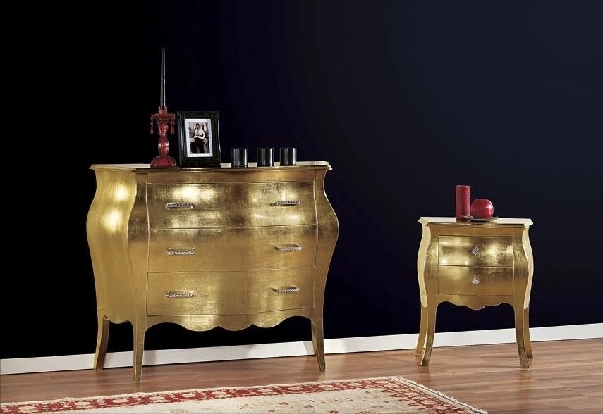 COMO' + 2 COMODINI, IN FOGLIA ORO O ARGENTO, SWAROVSKI - Immagine 1 di 1