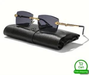 Occhiali da vista uomo grigio tinta oro montatura serpente lenti rettangolari senza montatura moda - Foto 1 di 2