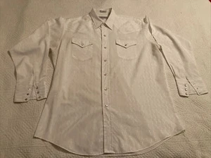 VTG Corral West Ranchwear Western Shirt 17-35 White Poly/Cotton Pearl Snaps - Picture 1 of 12