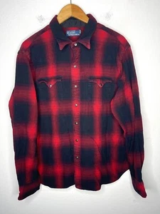 Polo Ralph Lauren X-Large Shirt RRL Western Buffalo Plaid Flannel VTG Rodeo Red - Picture 1 of 7