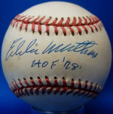 JSA Eddie Mathews Autographed Signed INSCR HOF 78 MLB William D. White Baseball - Image 1 of 4