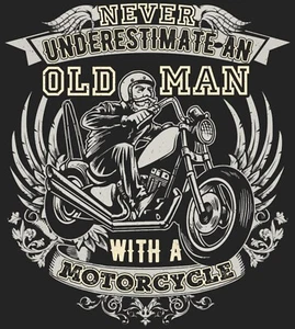 Old Man With A Motorcycle Iron On Transfer For T-Shirt + Light & Dark Fabrics #5 - Picture 1 of 2
