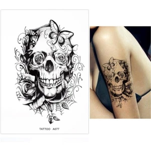 Temporäres Tattoo Totenkopf Rosen Design Klebetattoo - Bild 1 von 3