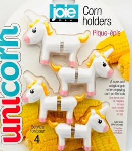 Joie Novelty Unicorn Stainless Steel Prong Corncob Cob Holders 4 Pack New - Picture 1 of 8