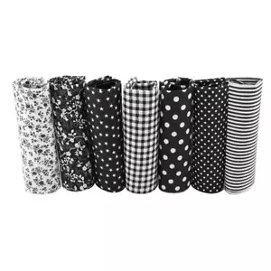 7PCS Black Pre-Cut Cotton Fabric 25x25cm Squares for DIY Sewing Projects - Picture 1 of 9