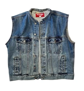 Vintage Wrangler Hero Distressed Denim Vest Mens L/XL Biker Grunge Distressed - Picture 1 of 6