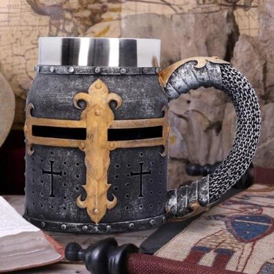Medieval Knight Mug Tankard Crusader Chainmail History Helmet Steel Nemesis Now - Image 1 of 4