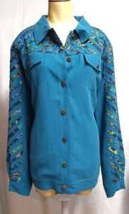 KOOS of Course Wearable Art Quilted Reversible Jacket 53% Silk Turquoise - Picture 1 of 12