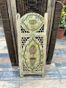 Vintage Hand Crafted Floral Painted Wooden Jali Cut Beautiful Wall Panel - Picture 1 of 9