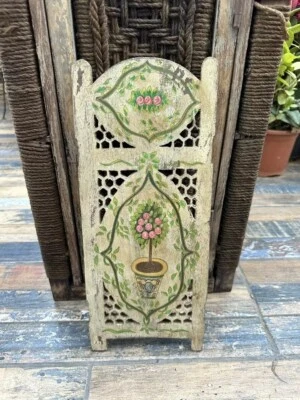 Hermoso panel de pared vintage hecho a mano floral pintado de madera corte Jali Foto 1 de 4