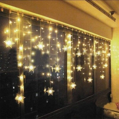 Christmas LED Curtain Snowflake Lights Window String Fairy Waterproof Decor Xmas - Image 1 of 4