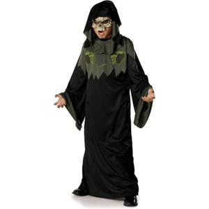 KINDER SENSENMANN KOSTÜM & MASKE Karneval Halloween Reaper Schwarze Monster Robe - Bild 1 von 1