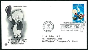 USA, SCOTT # 3534A, WITH ADDRESS ARTCRAFT FDC COVER - PORKY PIG THAT'S ALL FOLKS - Picture 1 of 1