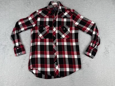 Рубашка кактус мужская маленькая красная черная клетчатая фланелевая жемчужная на кнопках с длинным рукавом хлопок - Изображение 1 из 4