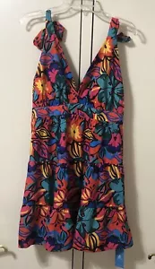 Cupshe Coverup Dress Babydoll Dress Size Large V Neck Halter Tropical Bright Zip - Picture 1 of 9