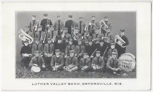 1910 Orfordville, Wisconsin - Luther Valley musical ottoni band - vecchia cartolina - Foto 1 di 2