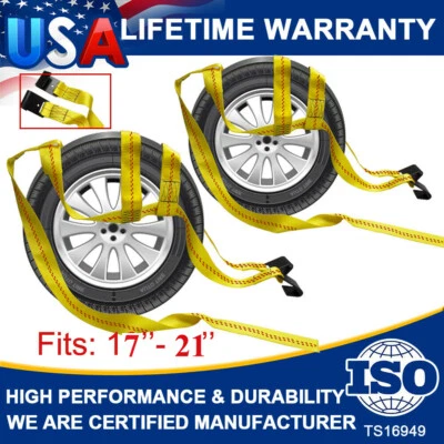 Heavy Duty Car Tire Tow Dolly Straps Basket Strap Adjustable Wheel Net Flat Hook - Image 1 of 4
