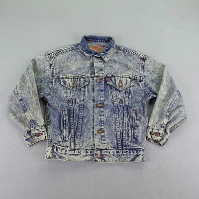 Vintage Levis Jacket Boys Medium Blue Denim Jean Trucker Acid Wash Type 3 Kids - Image 1 of 4