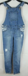 Justice Light Wash Denim Lace Accent Overalls Kid's/ Girl's Size 7 Cotton Blend - Picture 1 of 24