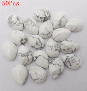 50Pcs 14x10x6mm Wholesale Natural White Howlite Teardrop Cab Cabochon DIY HH7253 - Picture 1 of 1